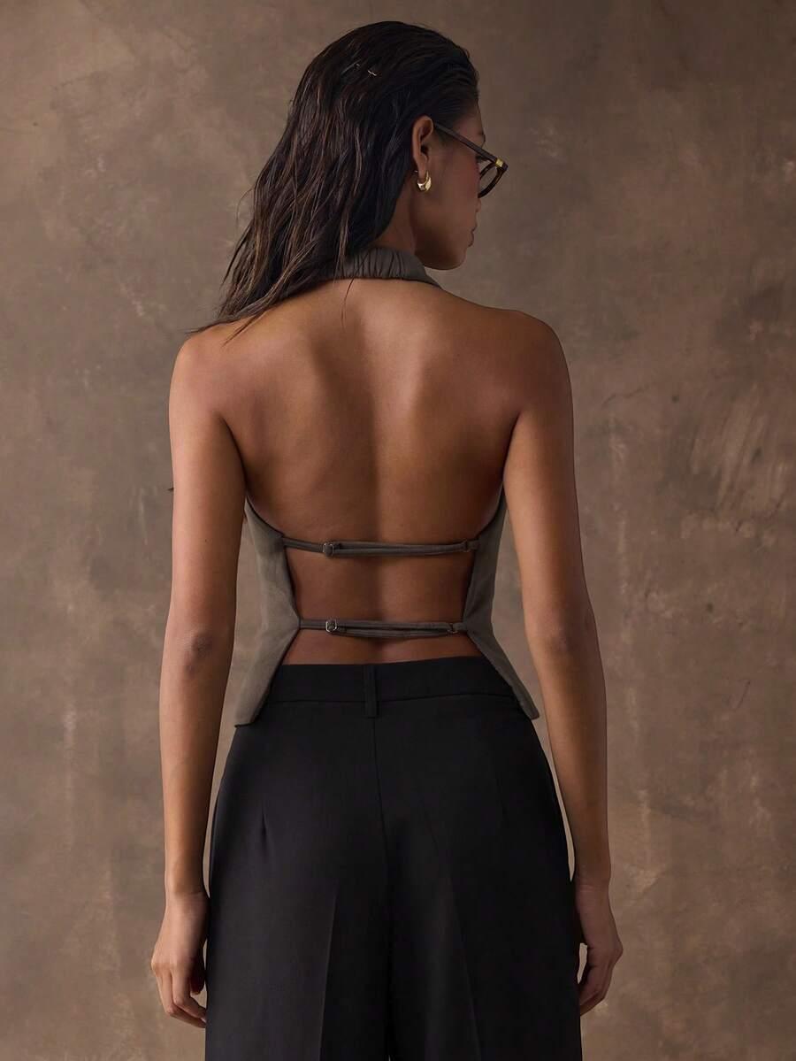SHEIN BRĄZOWY TOP ODKRYTE PLECY S06__S