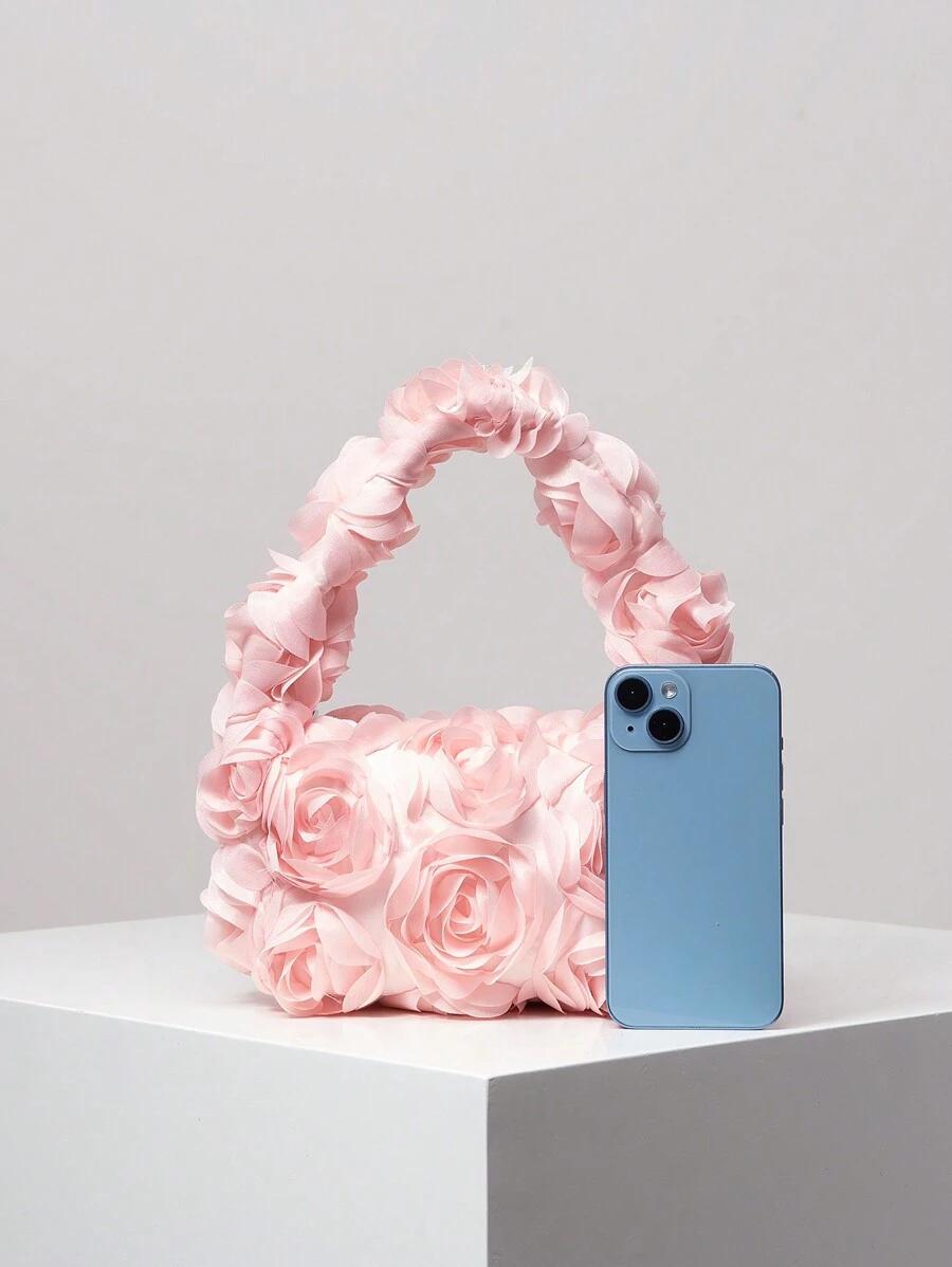 SHEIN RÓŻOWA TOREBKA KWIATY 3D S07__7X12X18CM