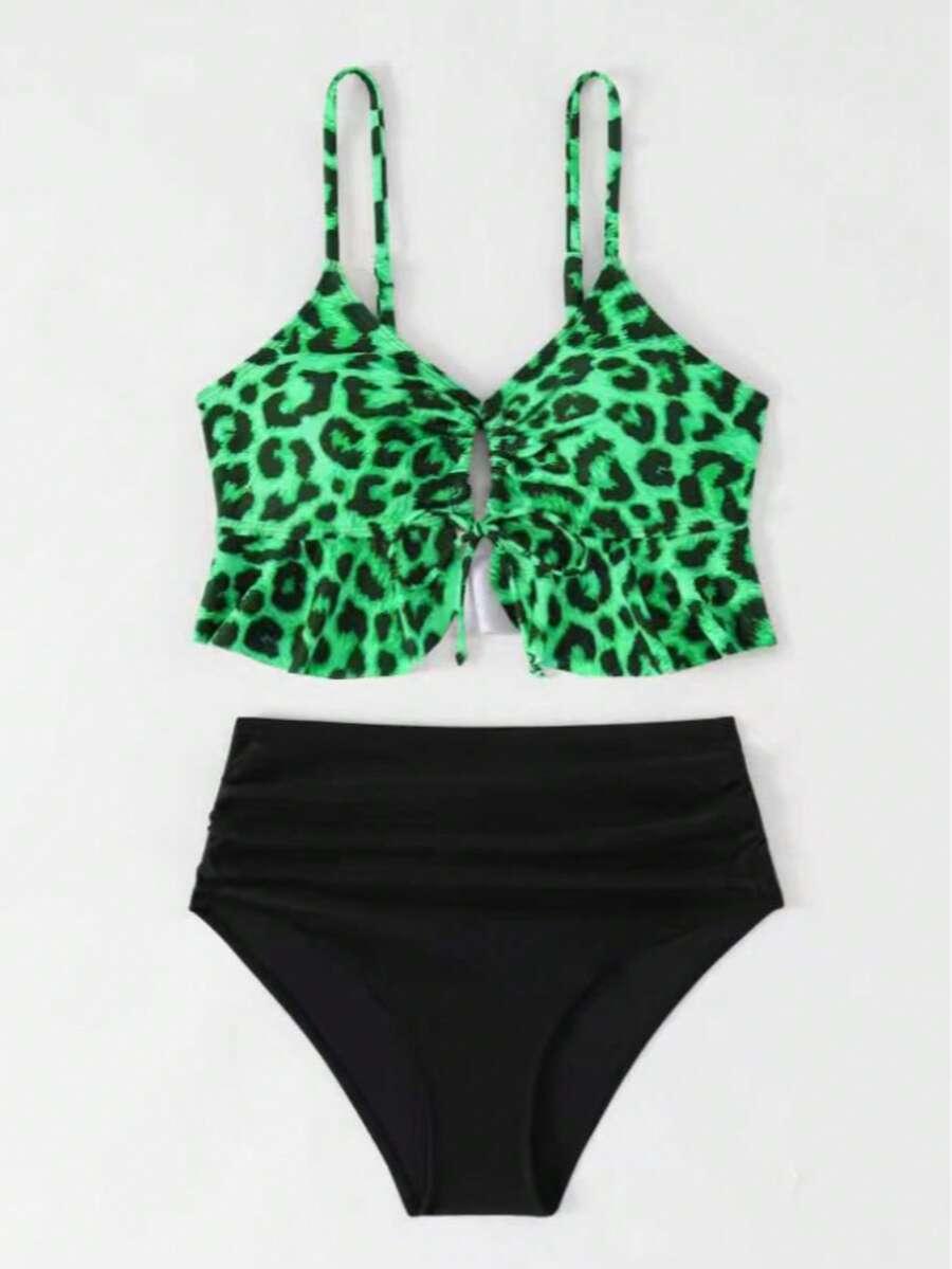 SHEIN STRÓJ KĄPIELOWY DWUCZĘŚCIOWY PRINT ZWIERZĘCY S09__XL