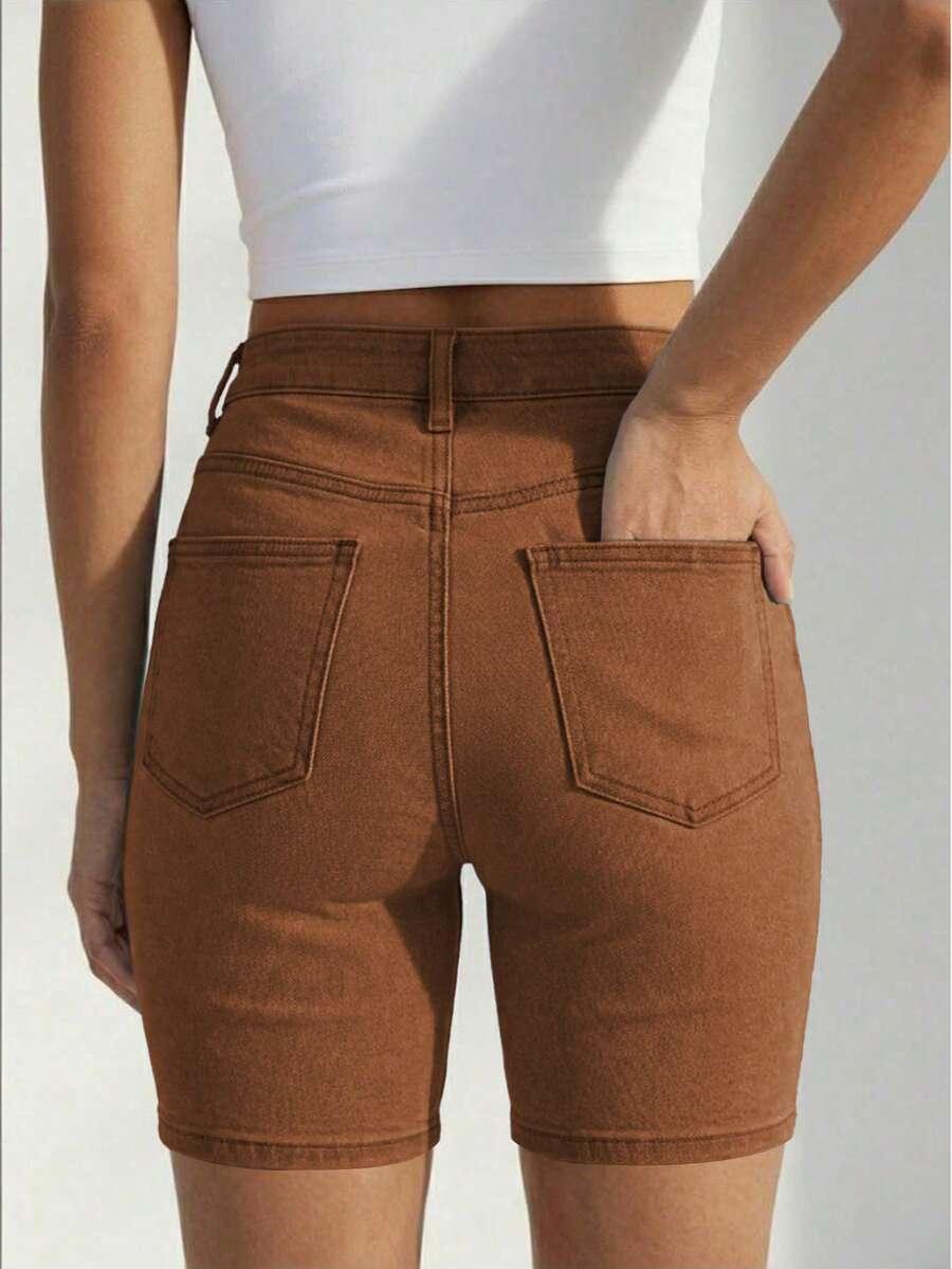 SHEIN BRĄZOWE KRÓTKIE SPODENKI Z WYSOKIM STANEM S06__XL