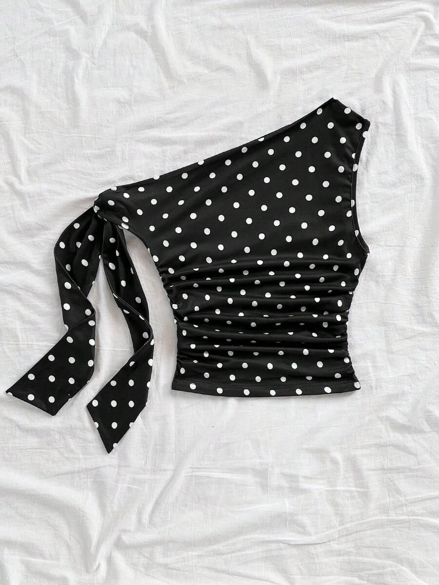 SHEIN CZARNY TOP WZÓR GROSZKI S06__S