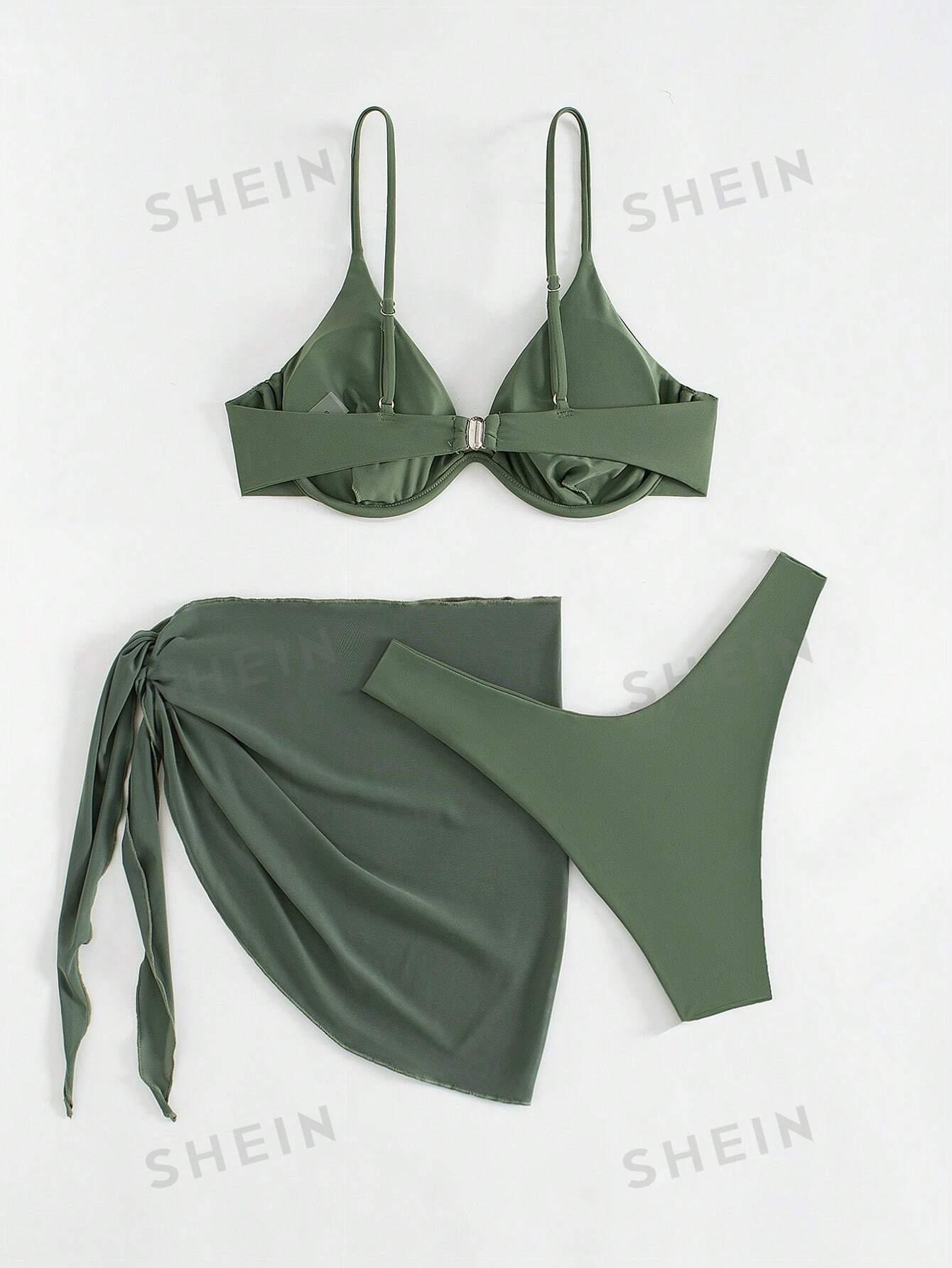 SHEIN ZIELONY TRZYCZĘŚCIOWY KOMPLET BIKINI S09__XL