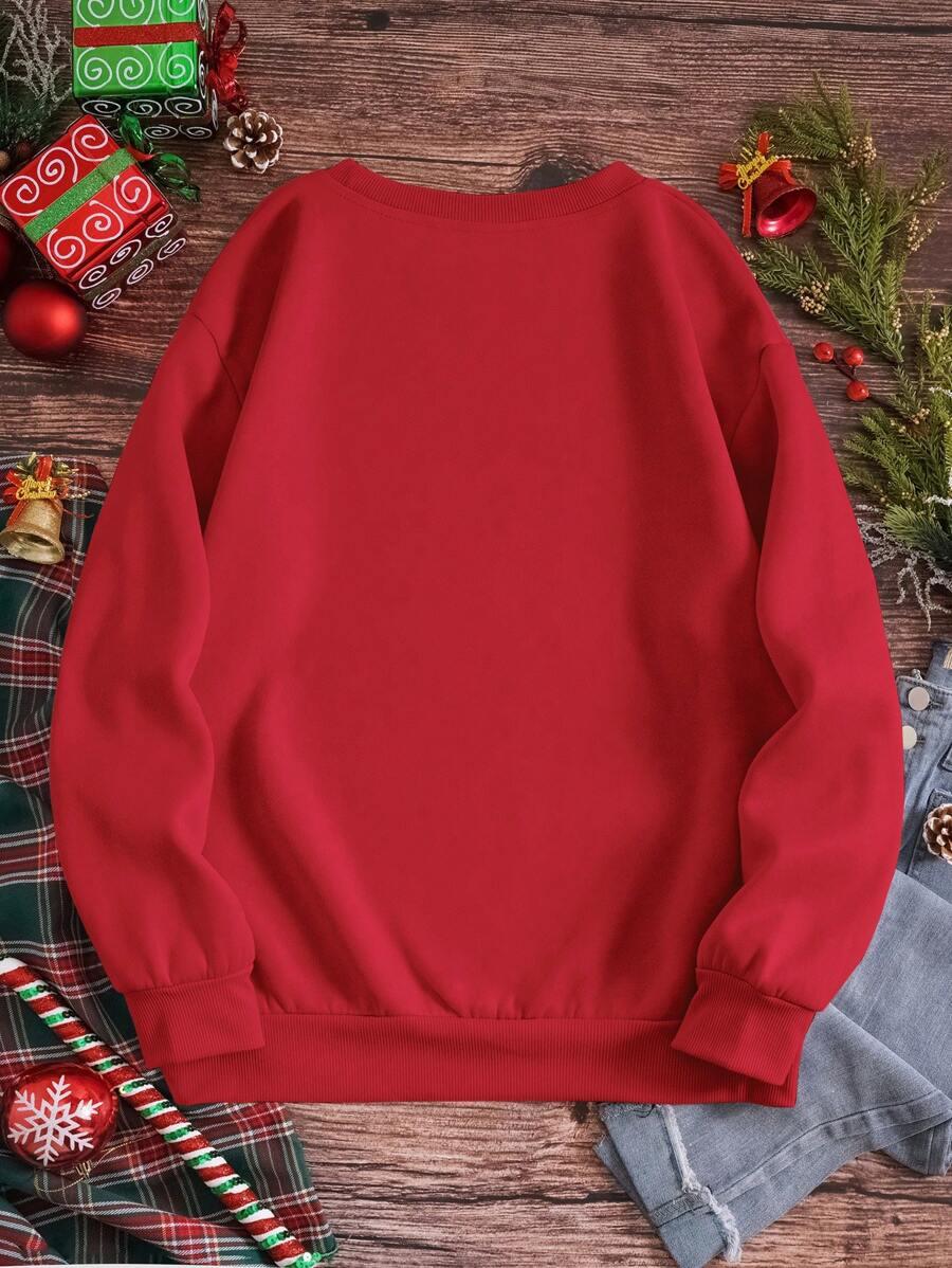 SHEIN CZERWONA BLUZA ŚWIĄTECZNY NADRUK BDD__XS