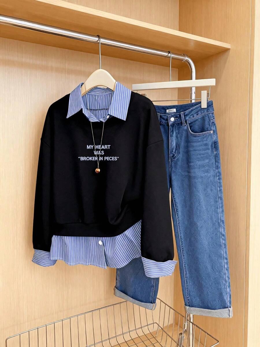 SHEIN CZARNA BLUZKA Z OKRĄGŁYM DEKOLTEM NAPIS PK01__XXL