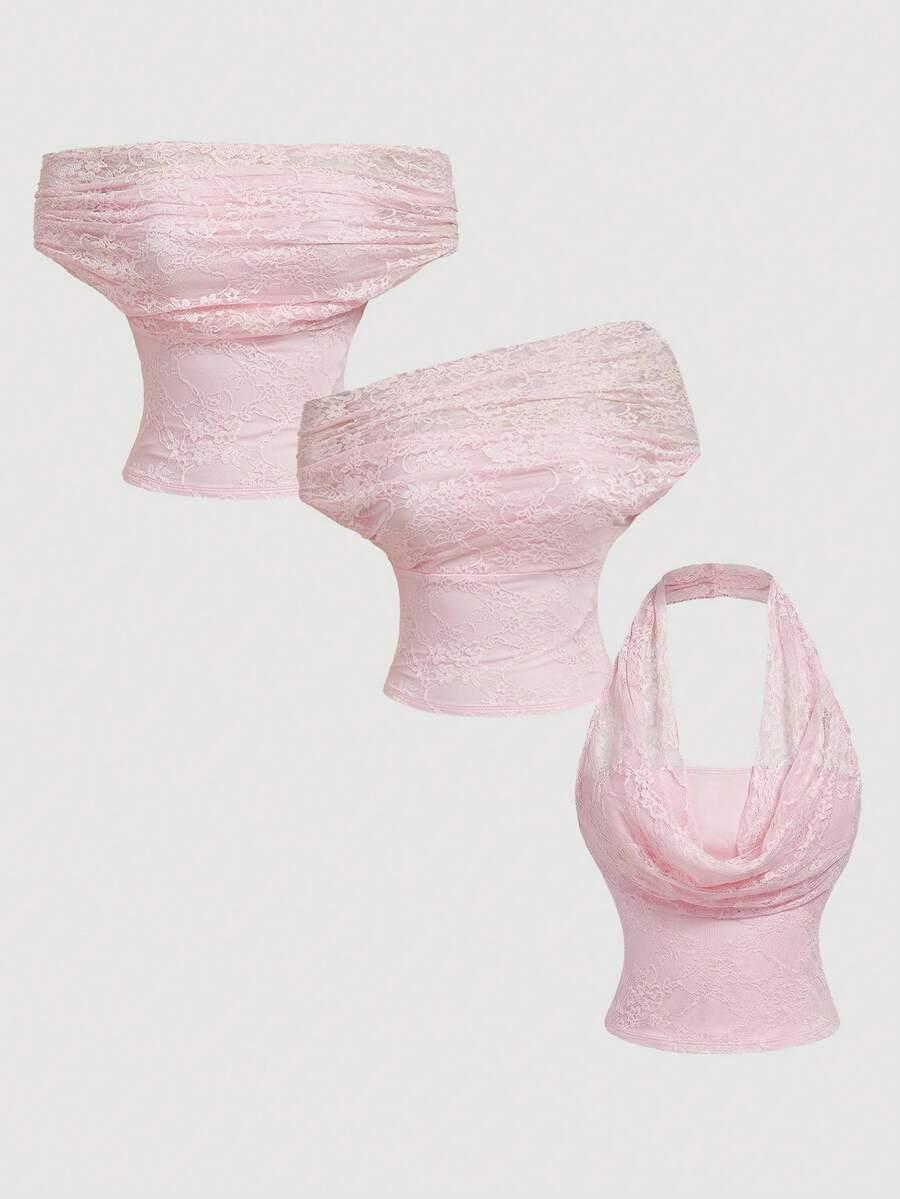 SHEIN RÓŻOWY TOP KORONKA S06__M
