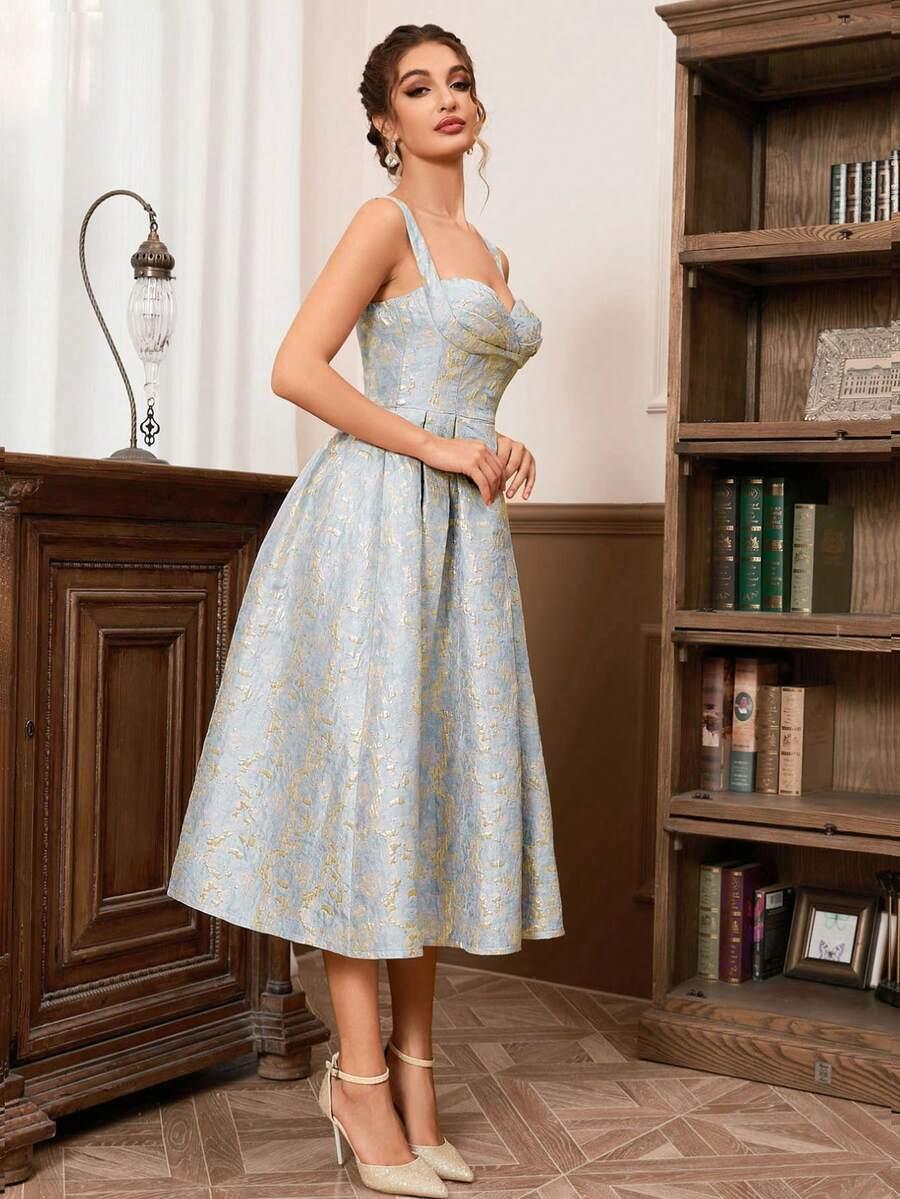 SHEIN MIDI SUKIENKA NA RAMIĄCZKACH S06__L