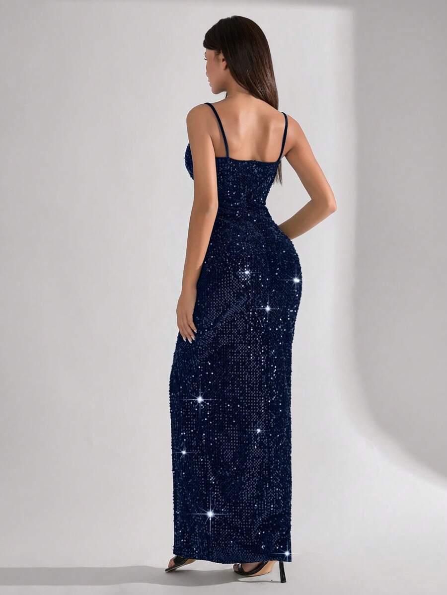SHEIN GRANATOWA MAXI SUKIENKA CEKINY S06__XL