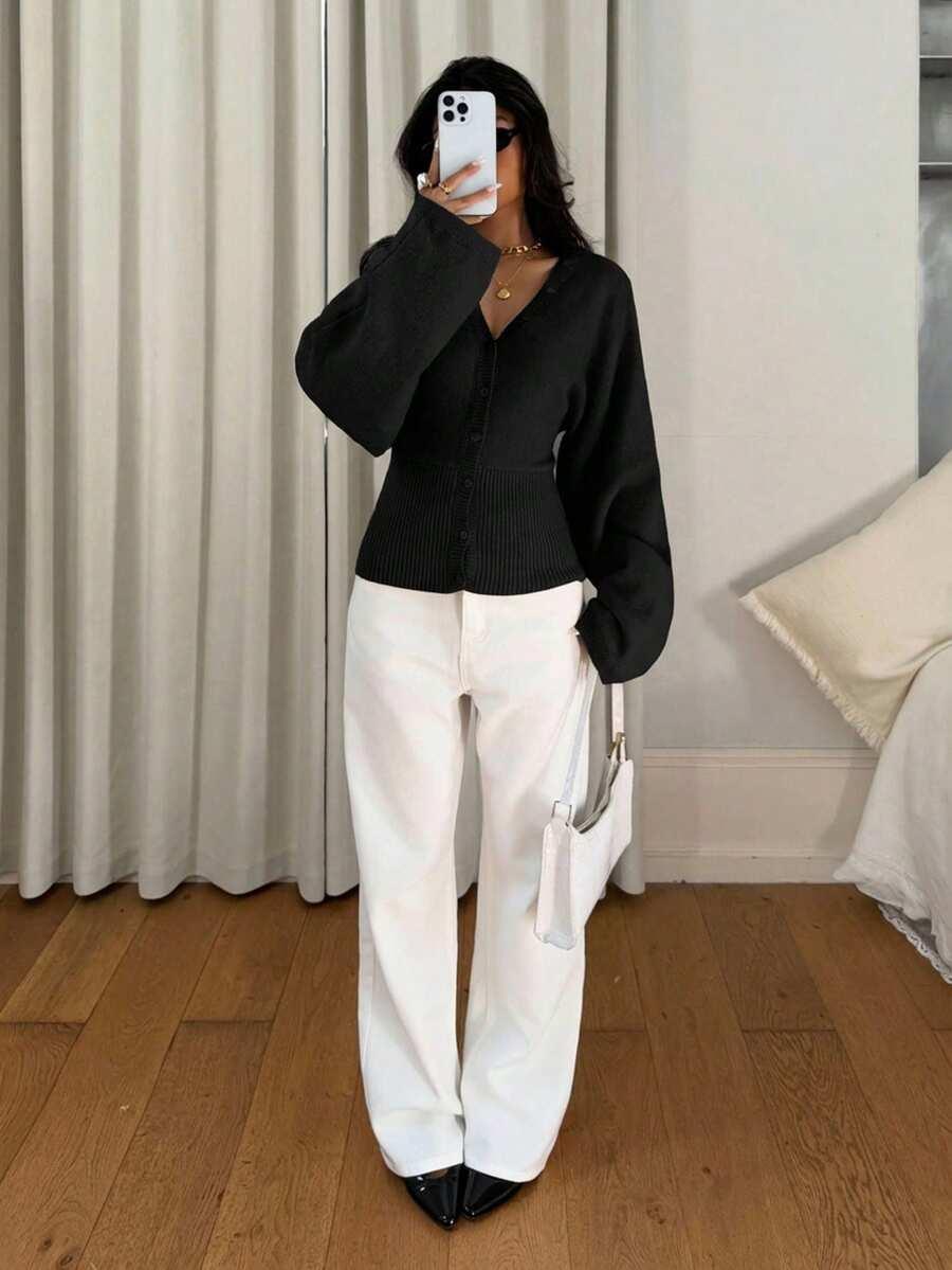 SHEIN CZARNY SWETER GUZIKI