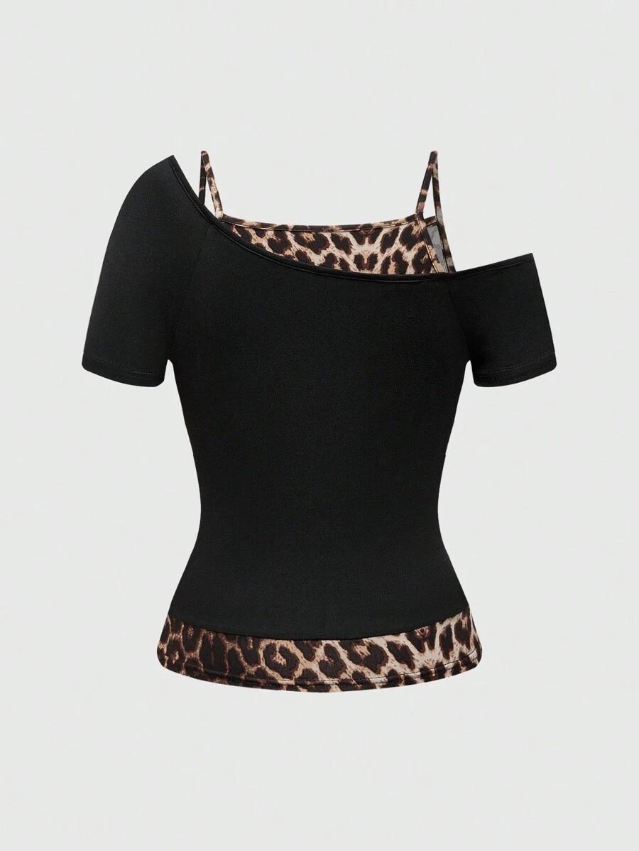 SHEIN BLUZKA Z KRÓTKIM RĘKAWEM WZÓR PRINT S06__XS