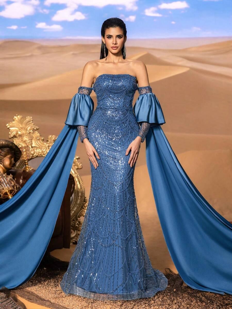 FAERIESTY NIEBIESKA MAXI SUKIENKA ZDOBIENIA S06__S