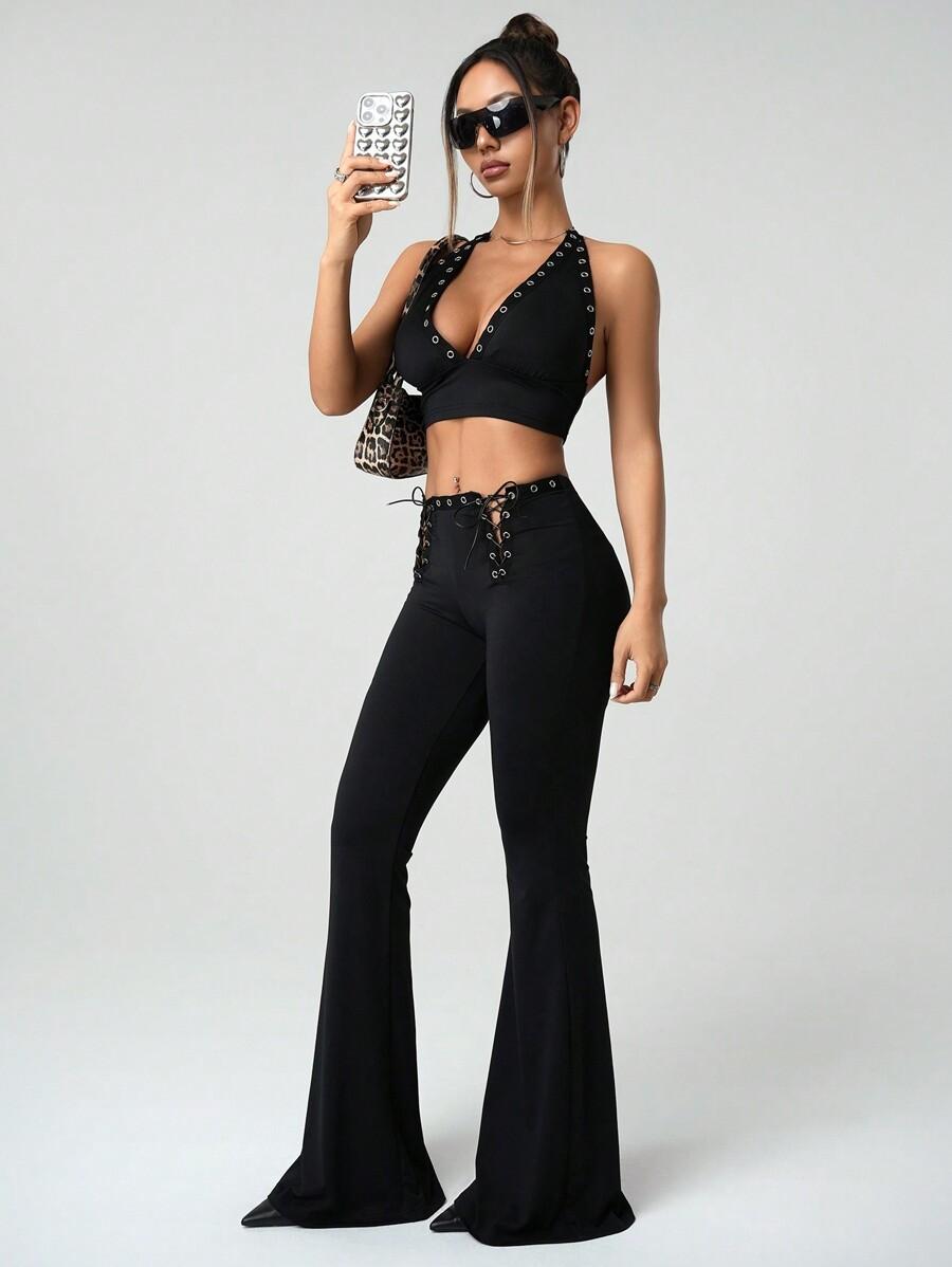 SHEIN CZARNY KOMPLET TOP SPODNIE S06__XS