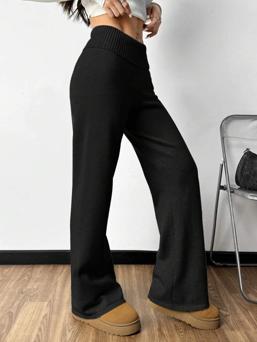 SHEIN CZARNE DZIANINOWE SPODNIE CASUAL PK01__S
