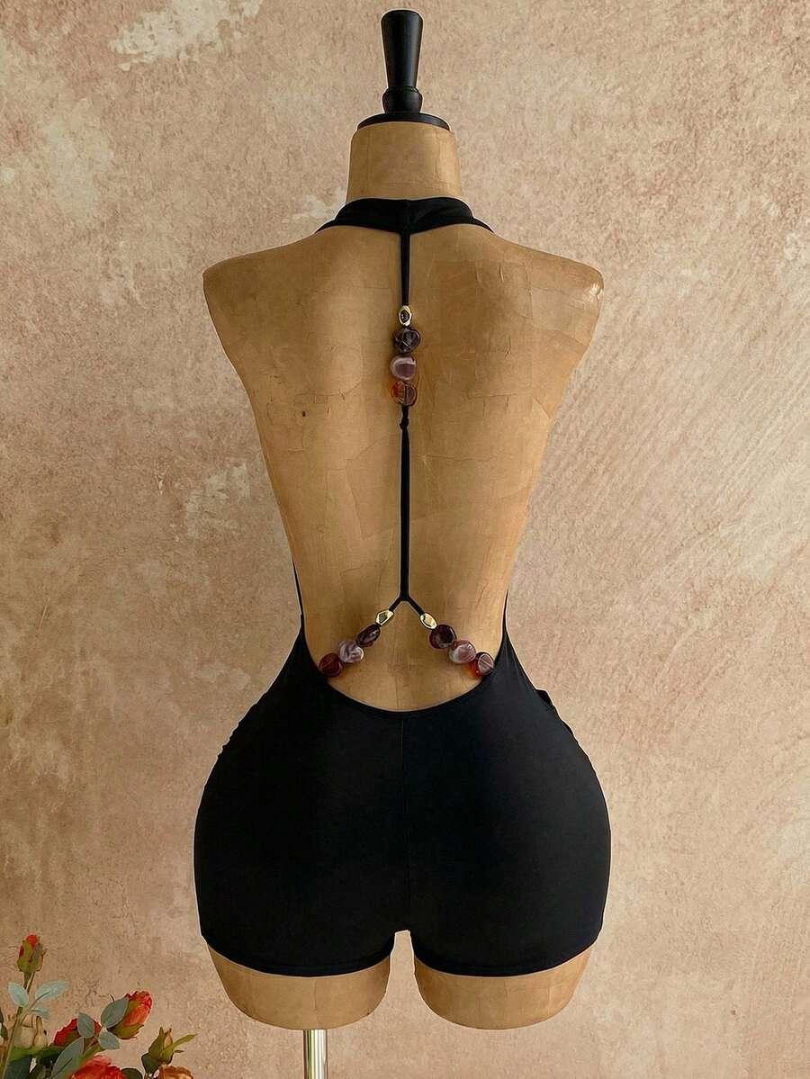 SHEIN CZARNY KOMBINEZON ODKRYTE PLECY