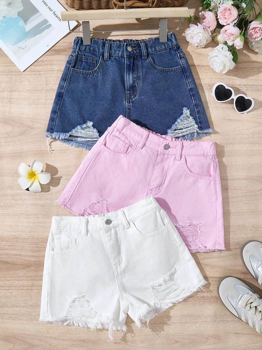 SHEIN RÓŻOWE KRÓTKIE SPODENKI JEANSOWE S06__140-146