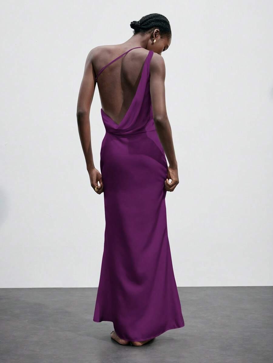 SHEIN ASYMETRYCZNA FIOLETOWA SUKIENKA MAXI S06__L
