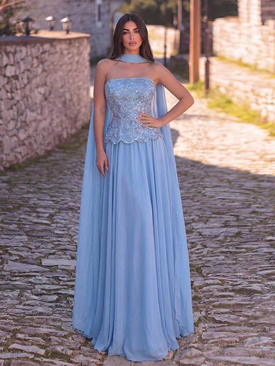 FAERIESTY NIEBIESKA MAXI SUKIENKA ZDOBIENIA S06__M