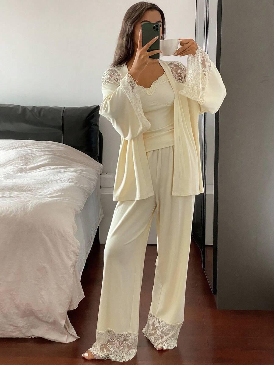 SHEIN KOMPLET BLUZKA SPODNIE SZLAFROK S06__L