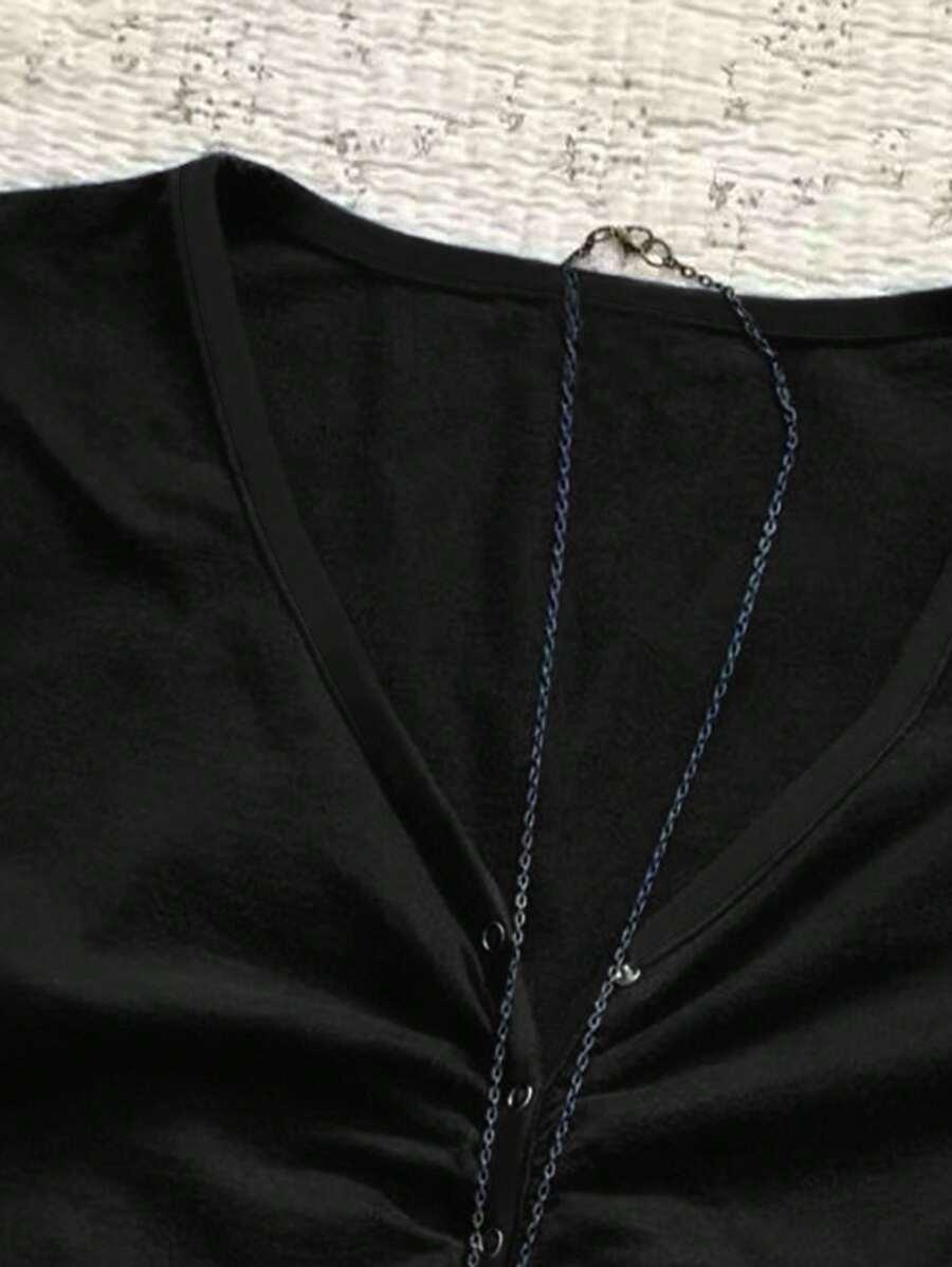 SHEIN CZARNA BLUZKA GUZIKI S06__M