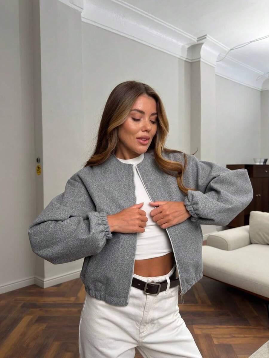 SHEIN SZARA KURTKA BOMBER ZAMEK PK01__M
