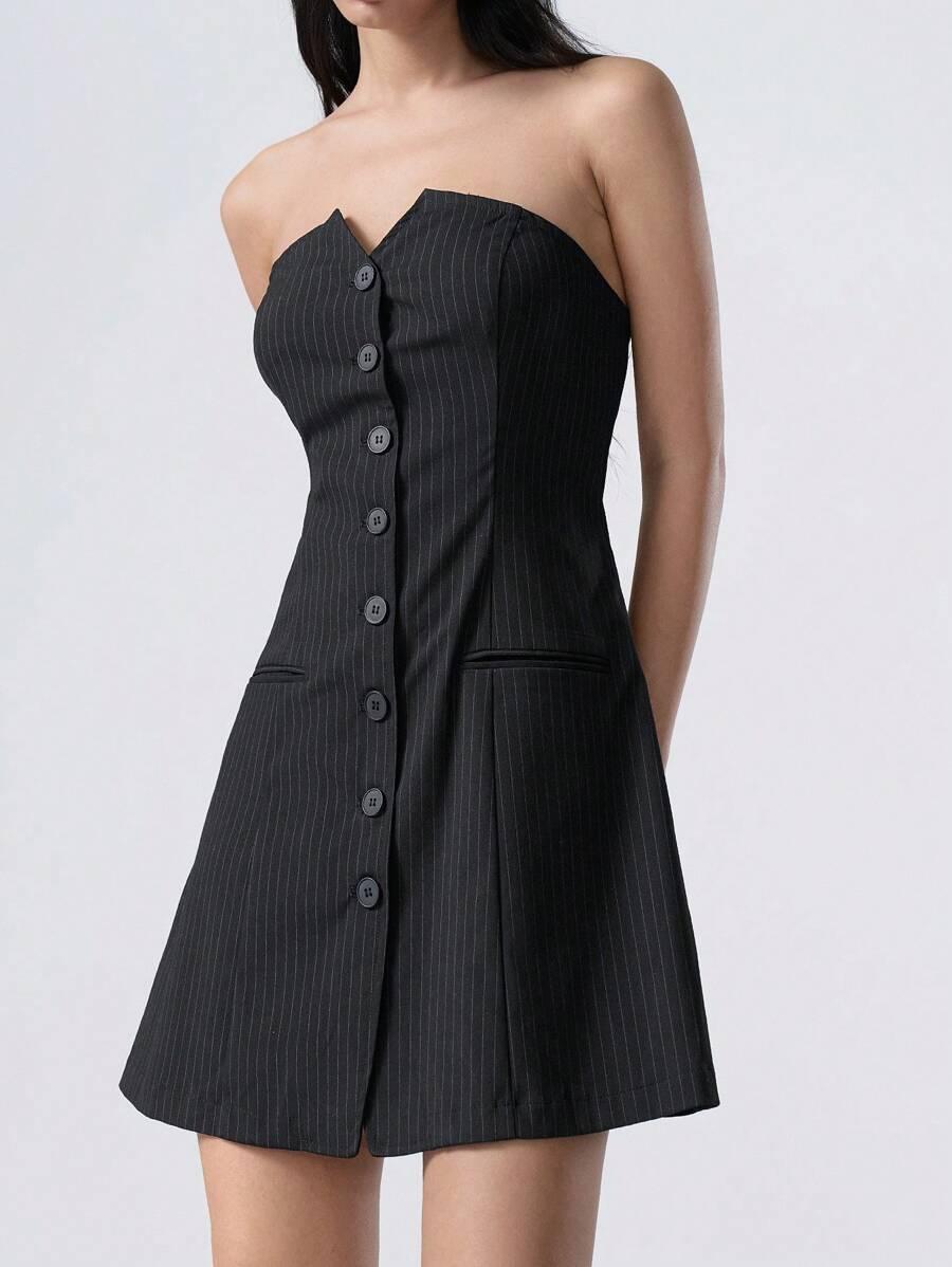 SHEIN CZARNA SUKIENKA MINI GUZIKI S06__L