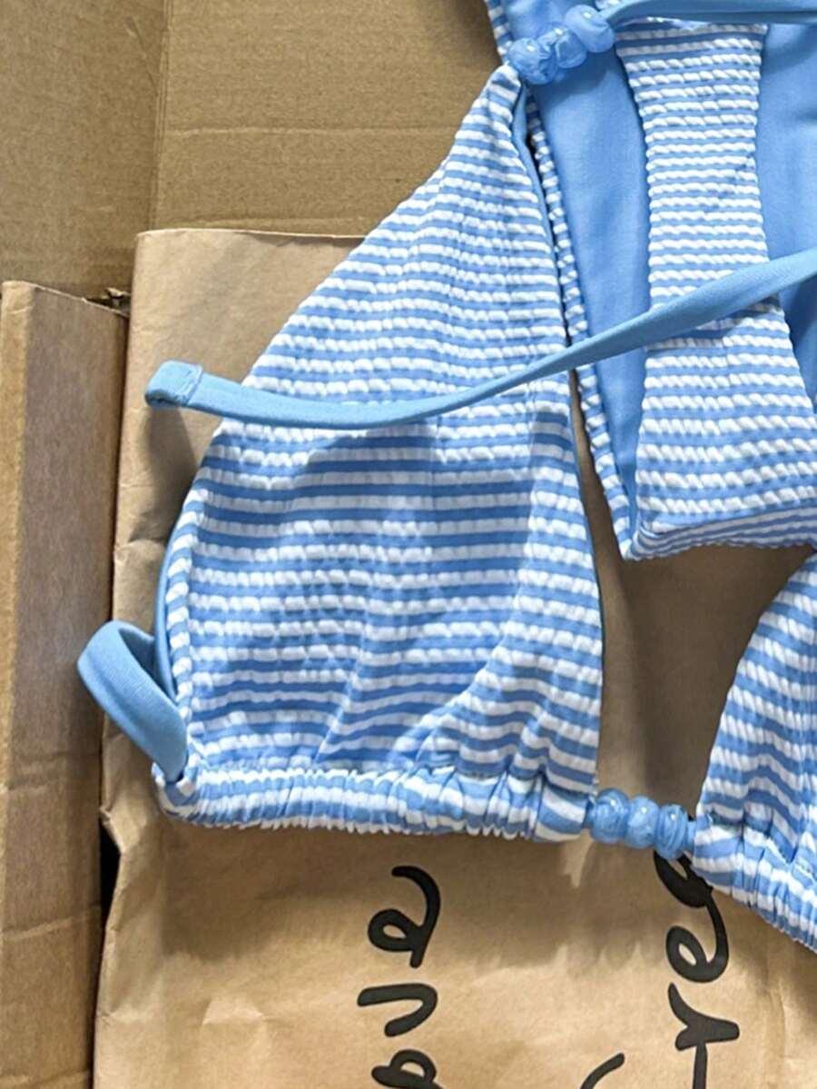 SHEIN NIEBIESKI DWUCZĘŚCIOWY STRÓJ KĄPIELOWY PASKI S09__S