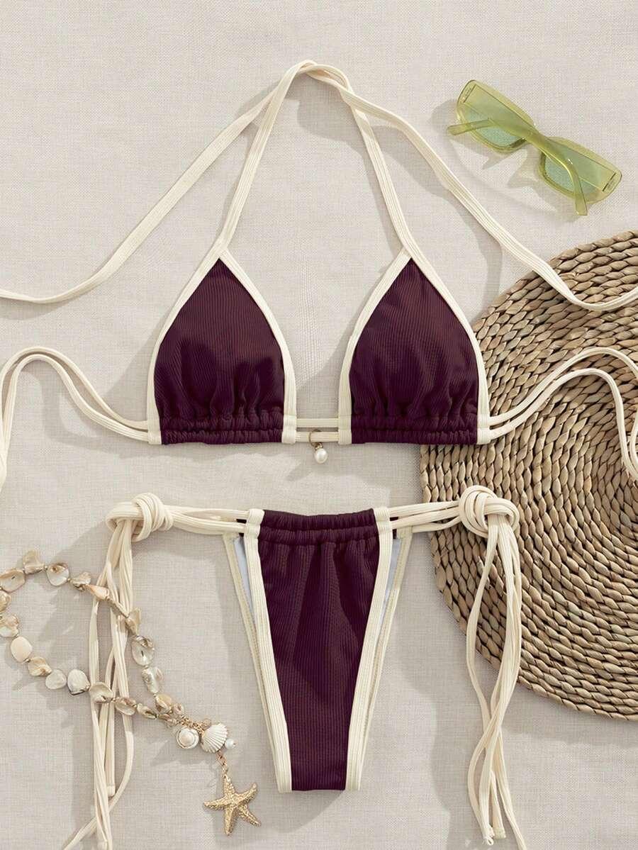 SHEIN BORDOWY STRÓJ KĄPIELOWY S09__S