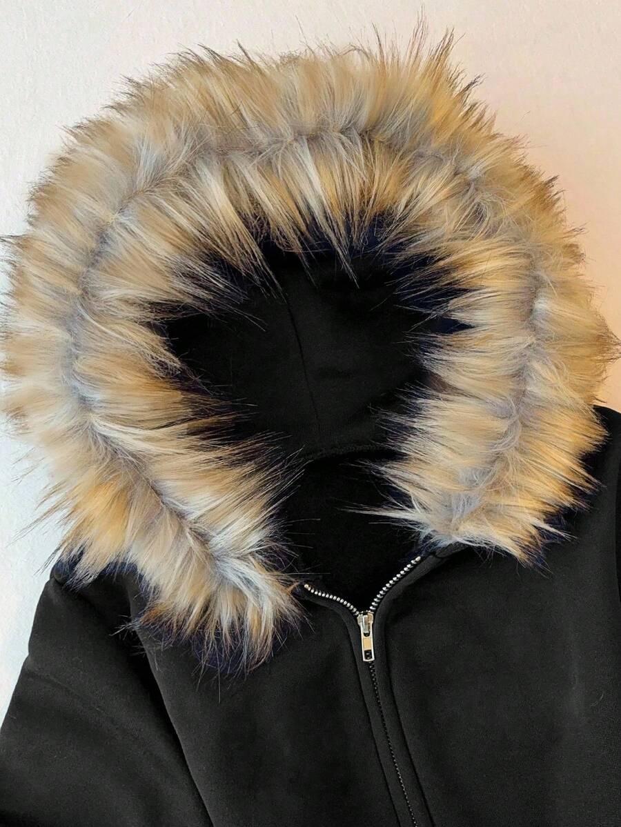 ISLASURIYA CZARNA ROZPINANA BLUZA Z KAPTUREM FUTERKO S06__XS