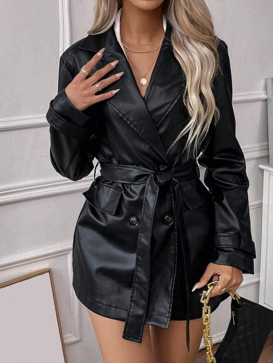 SHEIN CZARNY PŁASZCZ GUZIKI W01__L