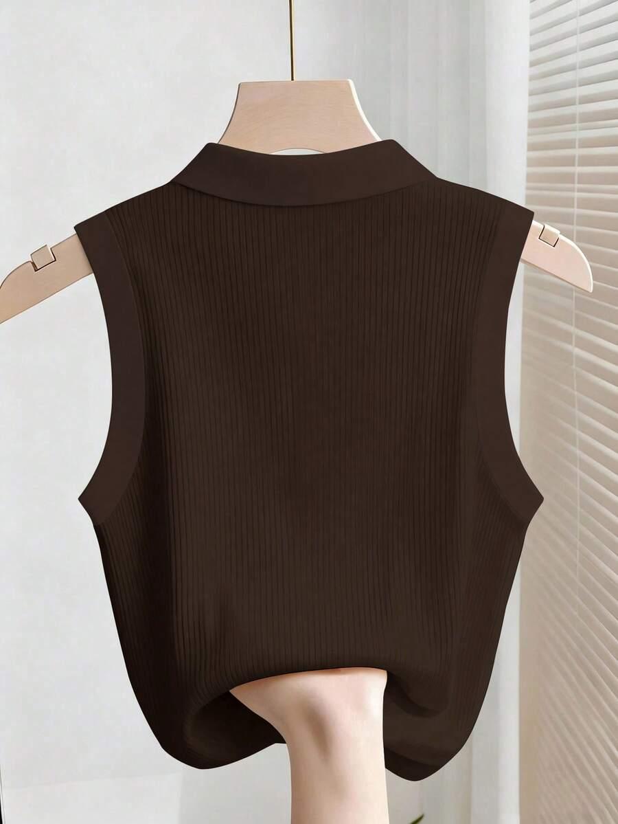 SHEIN BRĄZOWY TOP OZDOBNE GUZIKI PRĄŻKI PK01__S