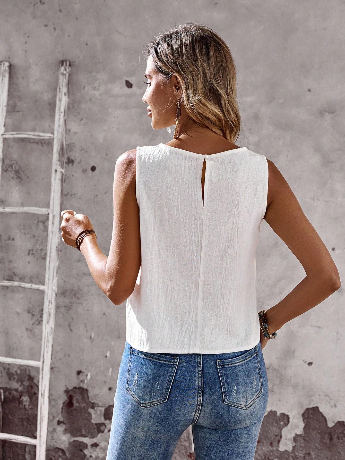 SHEIN BIAŁY TOP BEZ RĘKAWÓW S06__L