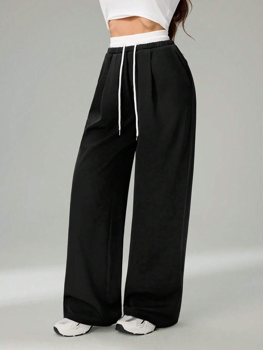 SHEIN CZARNE SPODNIE WYSOKI STAN KONTRAST PK01__S