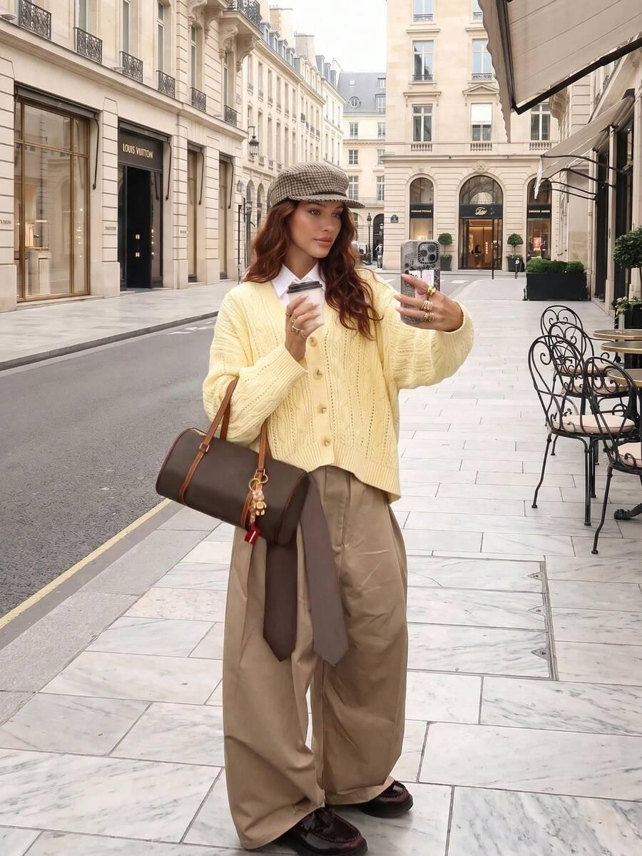 SHEIN ŻÓŁTY LUŹNY KARDIGAN S06__XS