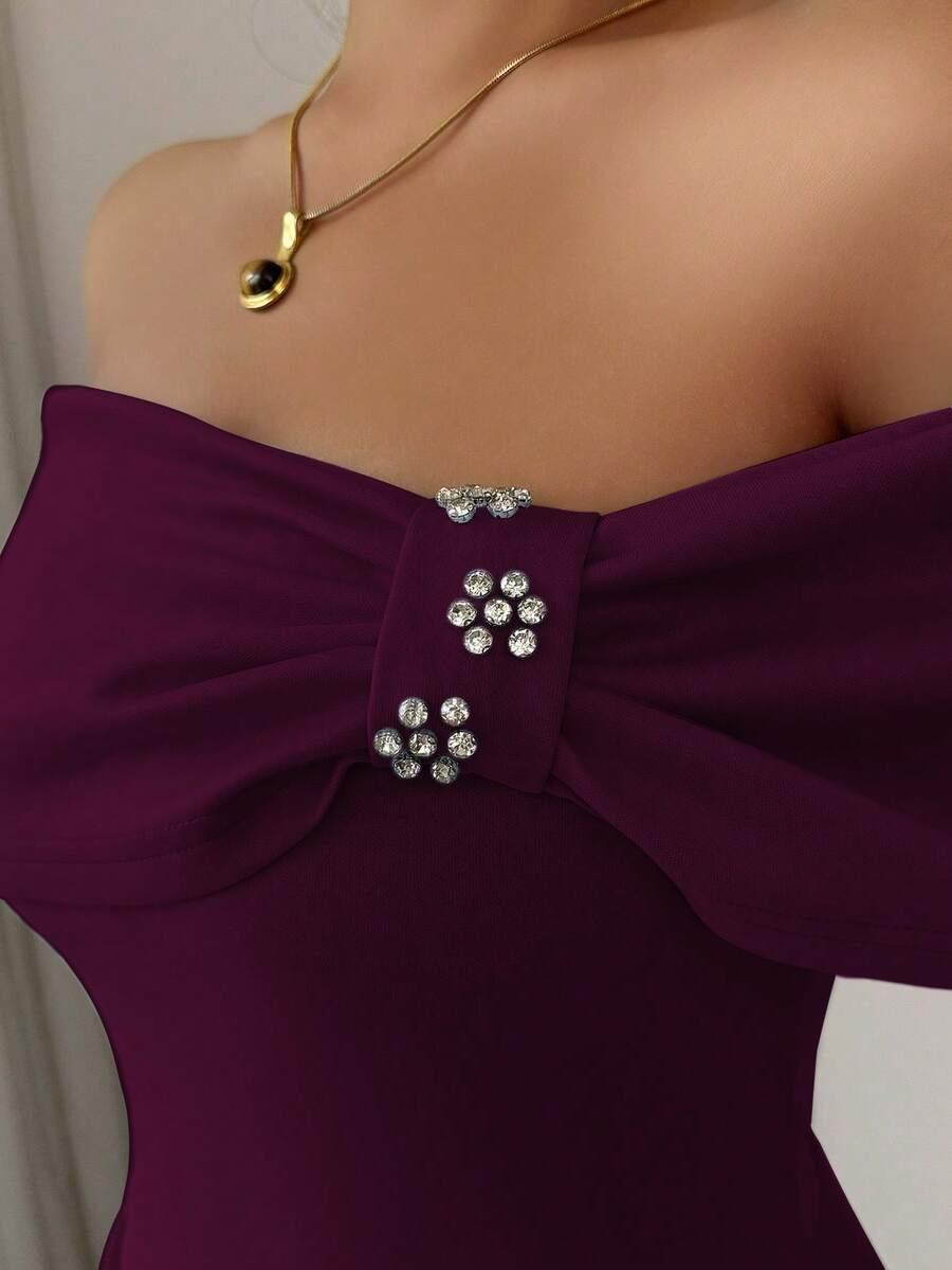 SHEIN FIOLETOWA MIDI SUKIENKA ZDOBIENIE S06__M