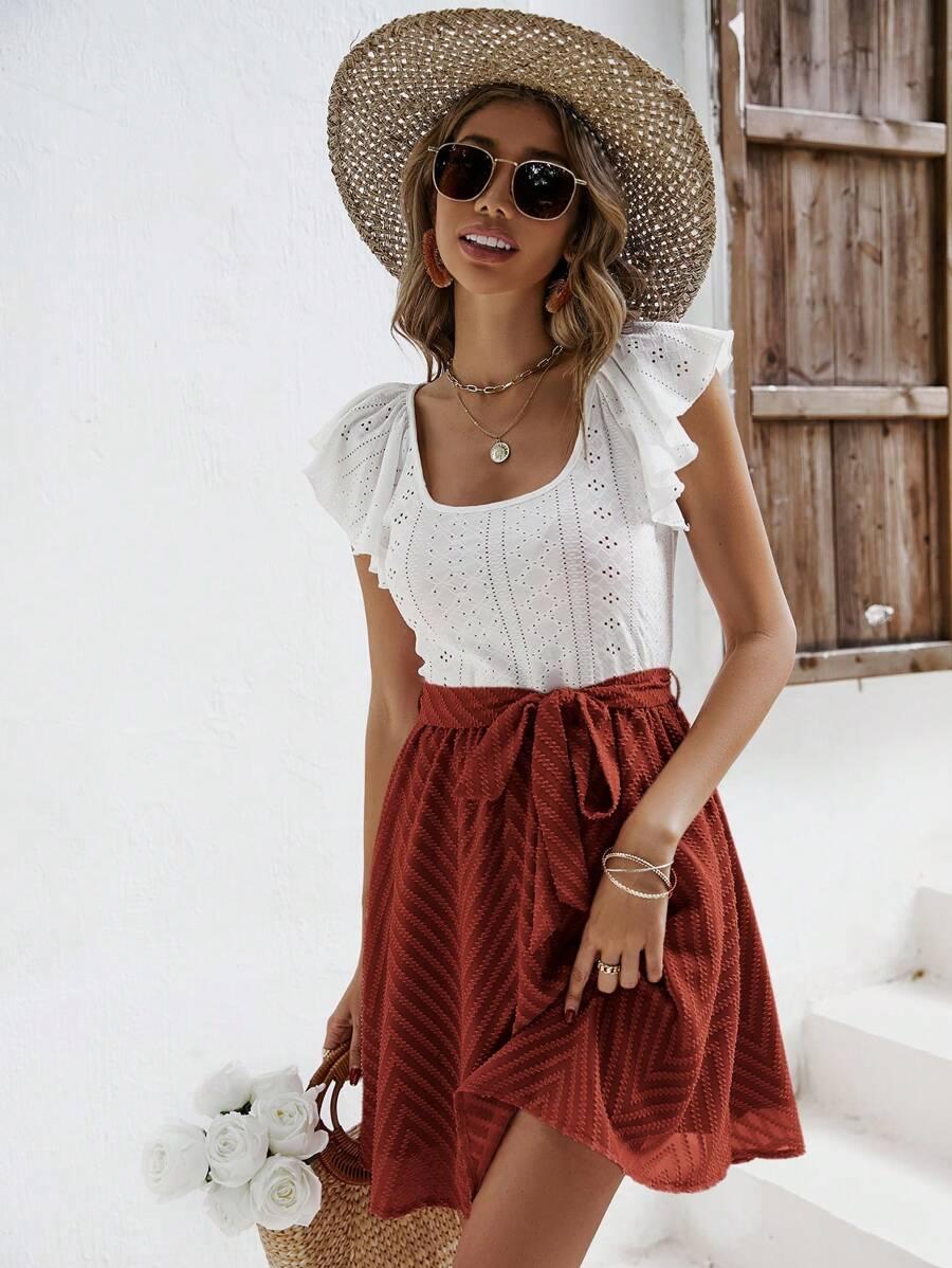 SHEIN SUKIENKA MINI KRÓTKI RĘKAW WIĄZANIE S06__M