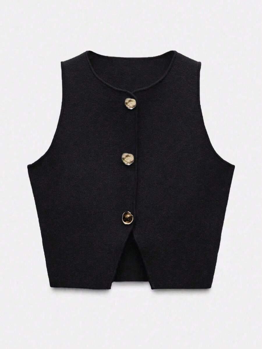 SHEIN CZARNY TOP GUZIKI S06__XS