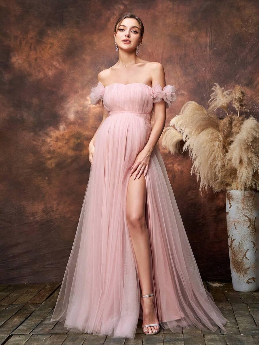 FAERIESTY CIĄŻOWA MAXI SUKIENKA TIUL ROZCIĘCIE S06__L