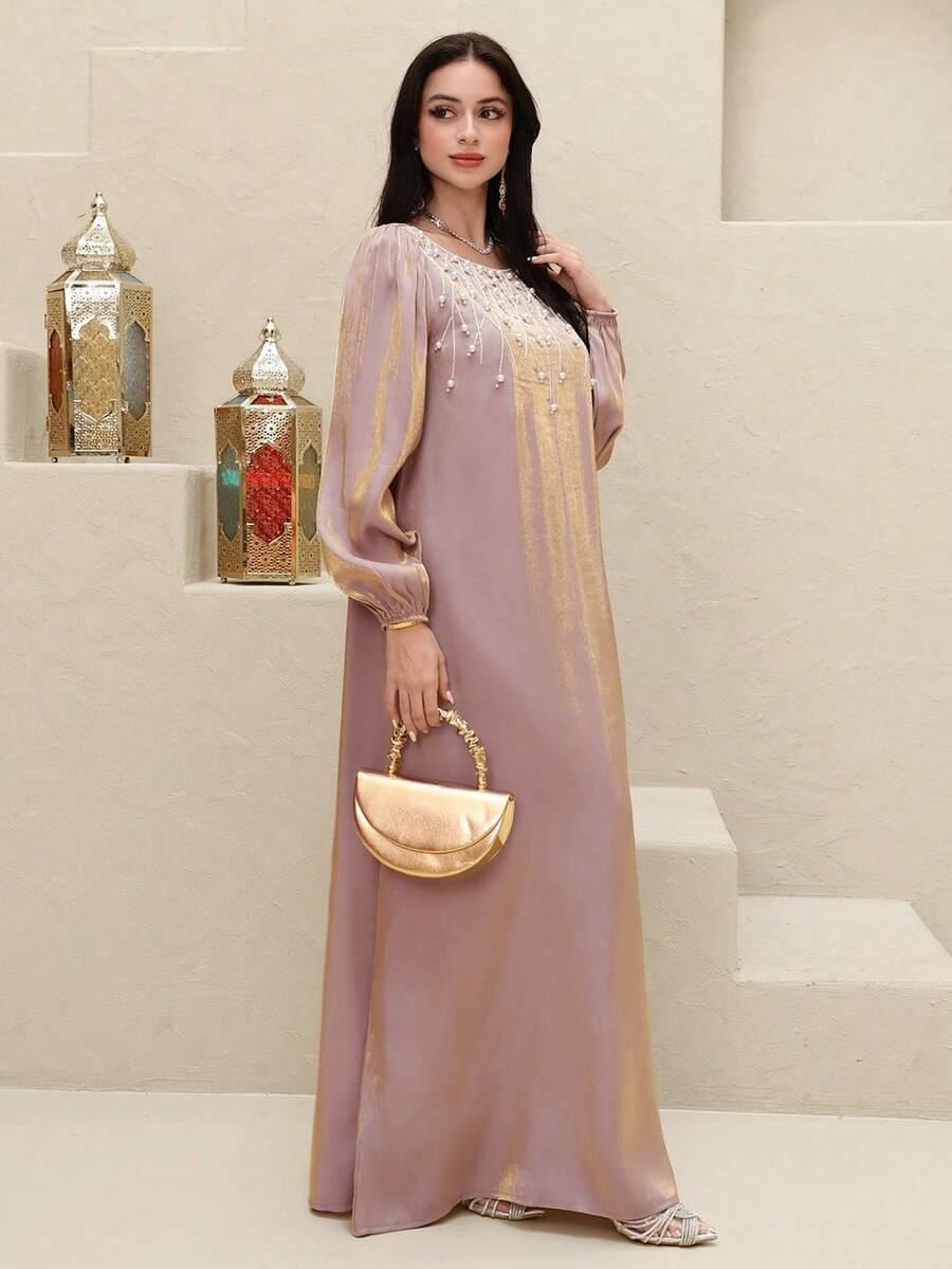 SHEIN RÓŻOWA MAXI SUKIENKA ZDOBIENIE S06__M