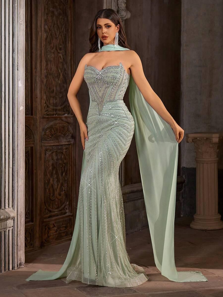 SHEIN ZDOBIONA SUKIENKA MAXI SZAL S06__XXL
