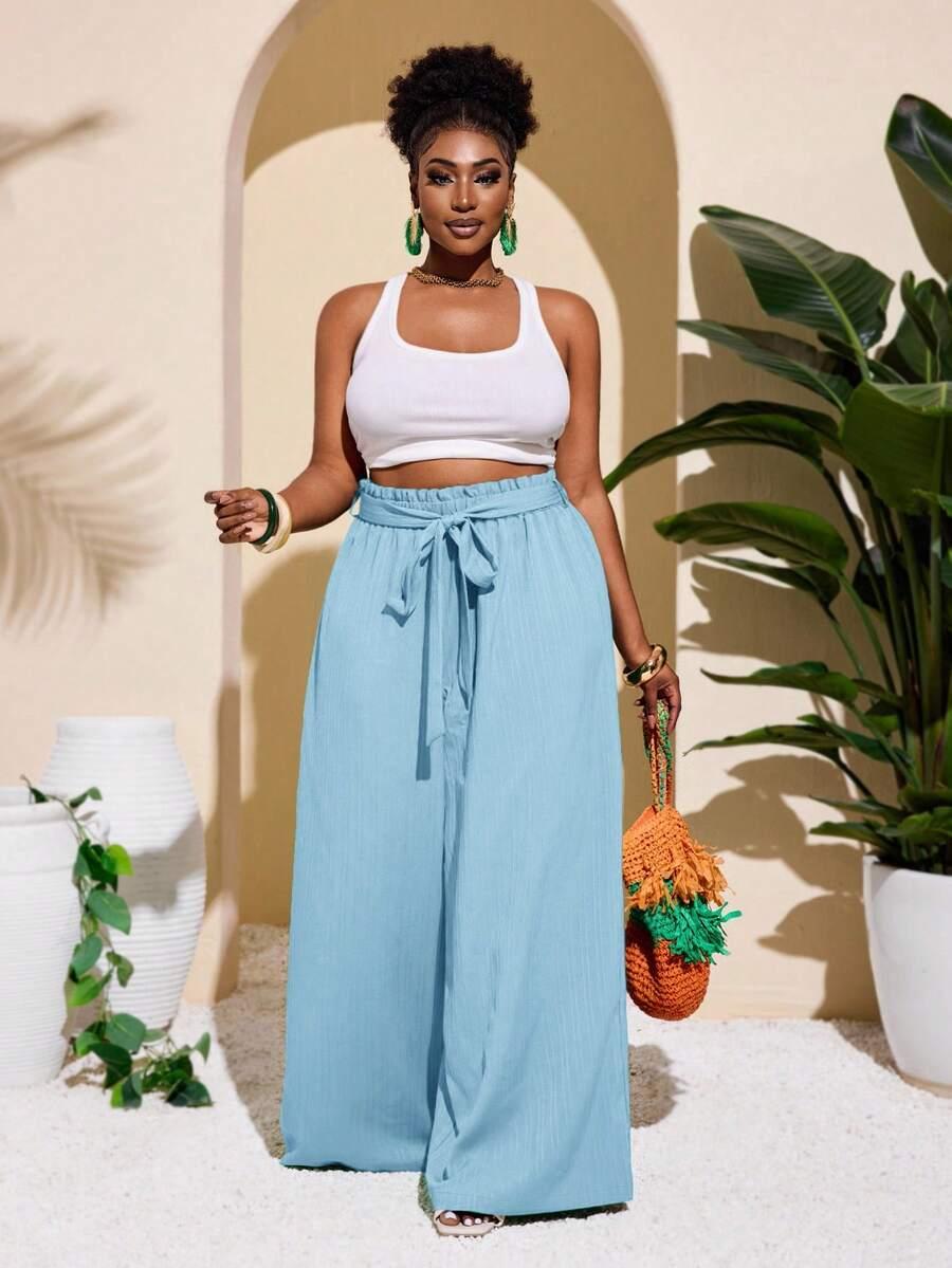 SLAYDIVA KREMOWE SPODNIE WIDE LEG TEKSTURA WYSOKI STAN PK01__XXL