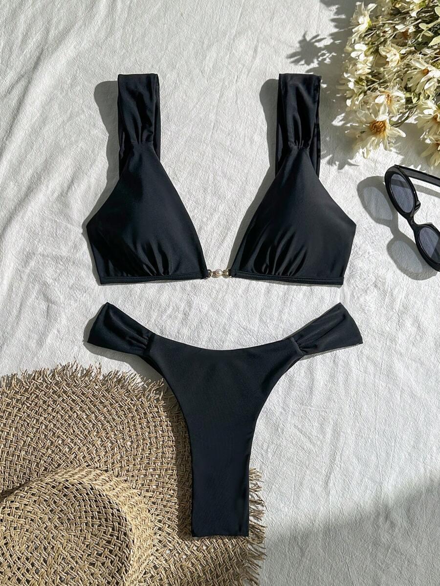 SHEIN CZARNY DWUCZĘŚCIOWY STRÓJ KĄPIELOWY S09__M