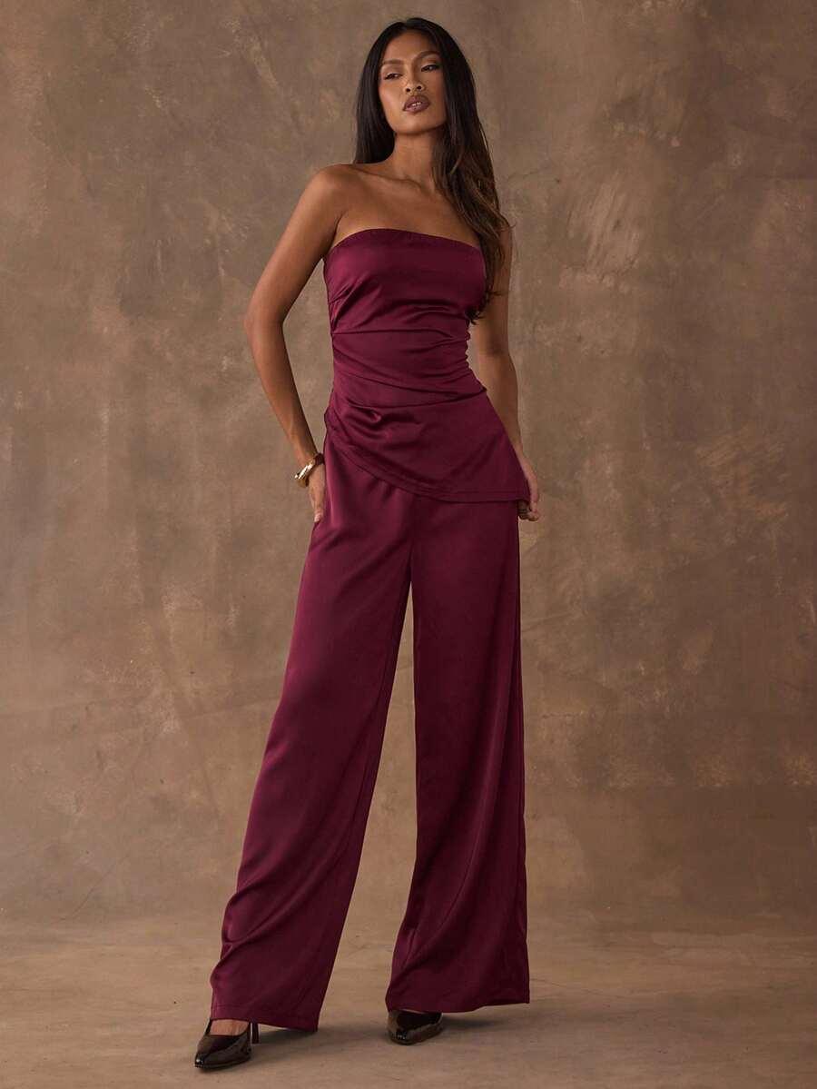 SHEIN BORDOWY KOMPLET TOP SPODNIE S06__XS