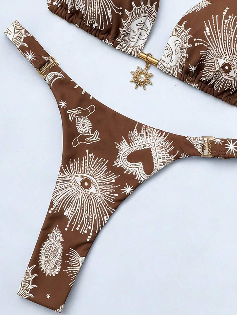 SHEIN BRĄZOWY DWUCZĘŚCIOWY STRÓJ KĄPIELOWY S09__XS