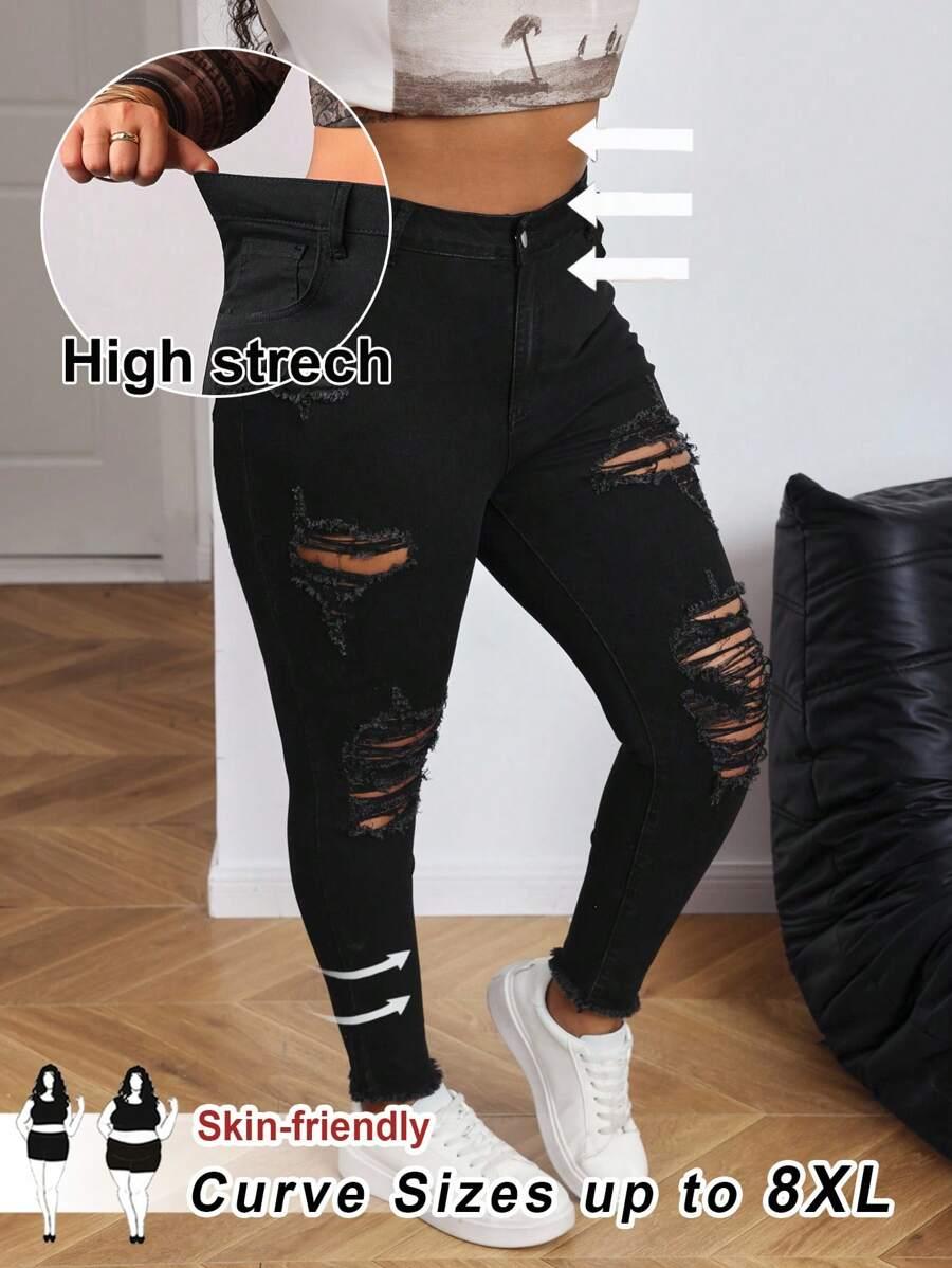 SHEIN CZARNE SPODNIE JEANS PRZETARCIA S06__64/66