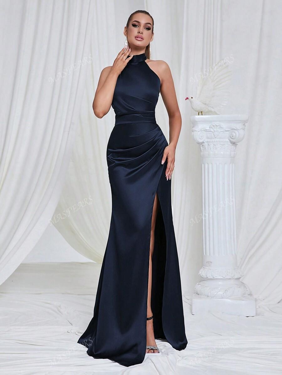 SHEIN GRANATOWA SATYNOWA MAXI SUKIENKA S06__XS