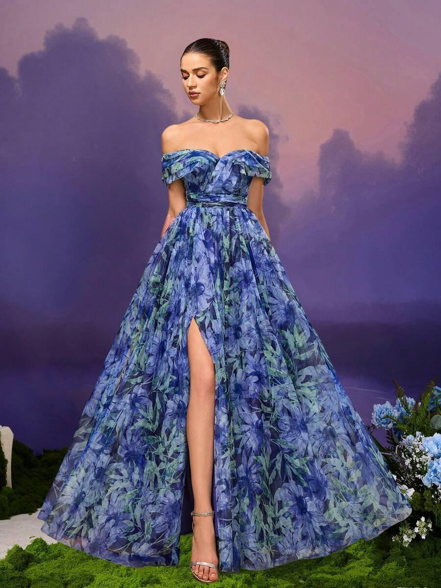 SHEIN MAXI SUKIENKA ODKRYTE RAMIONA KWIATY PK01__S