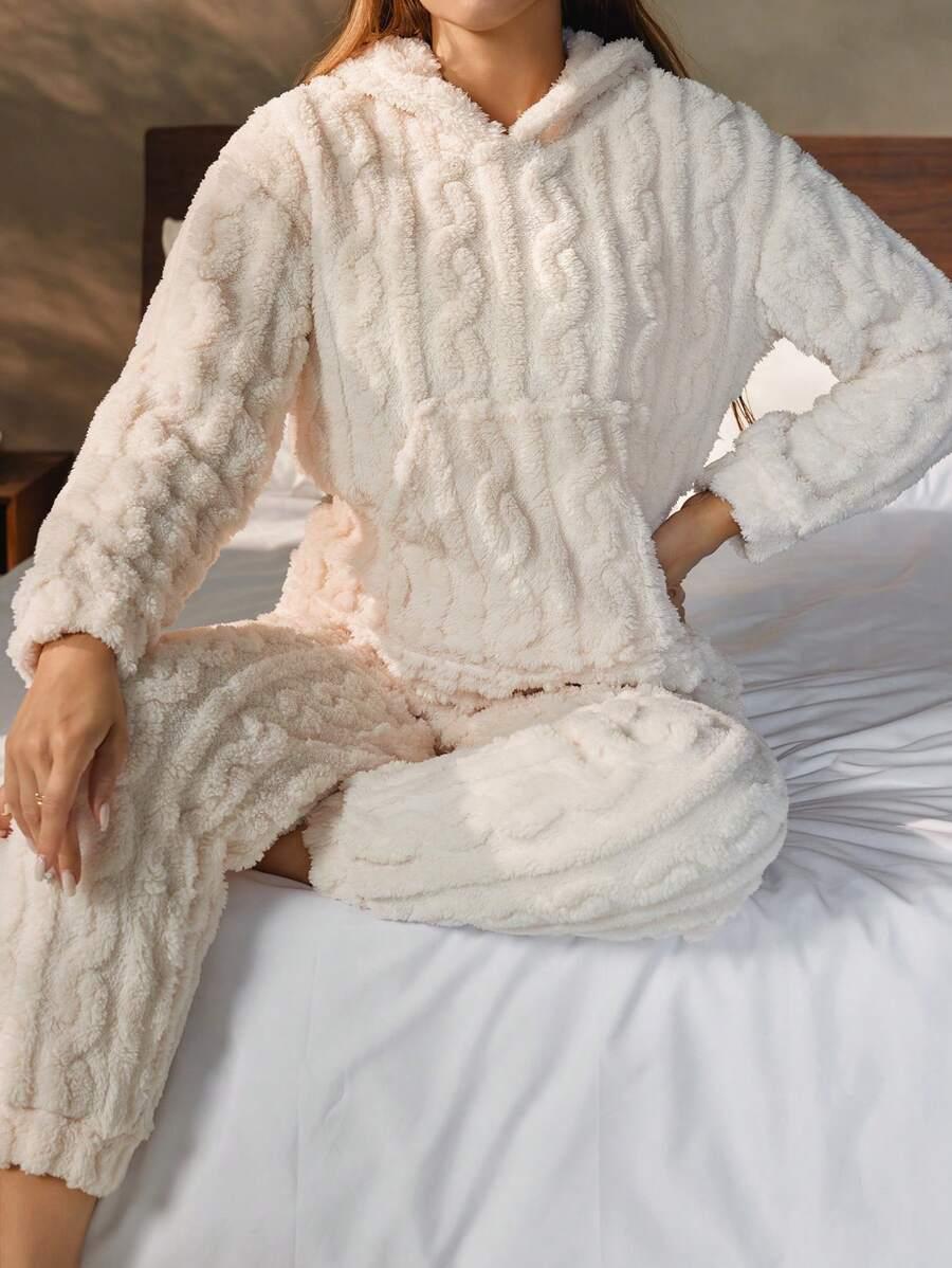 NINA BONHEUR KREMOWA FLUFFY BLUZA SPODNIE KOMPLET S06__XXS