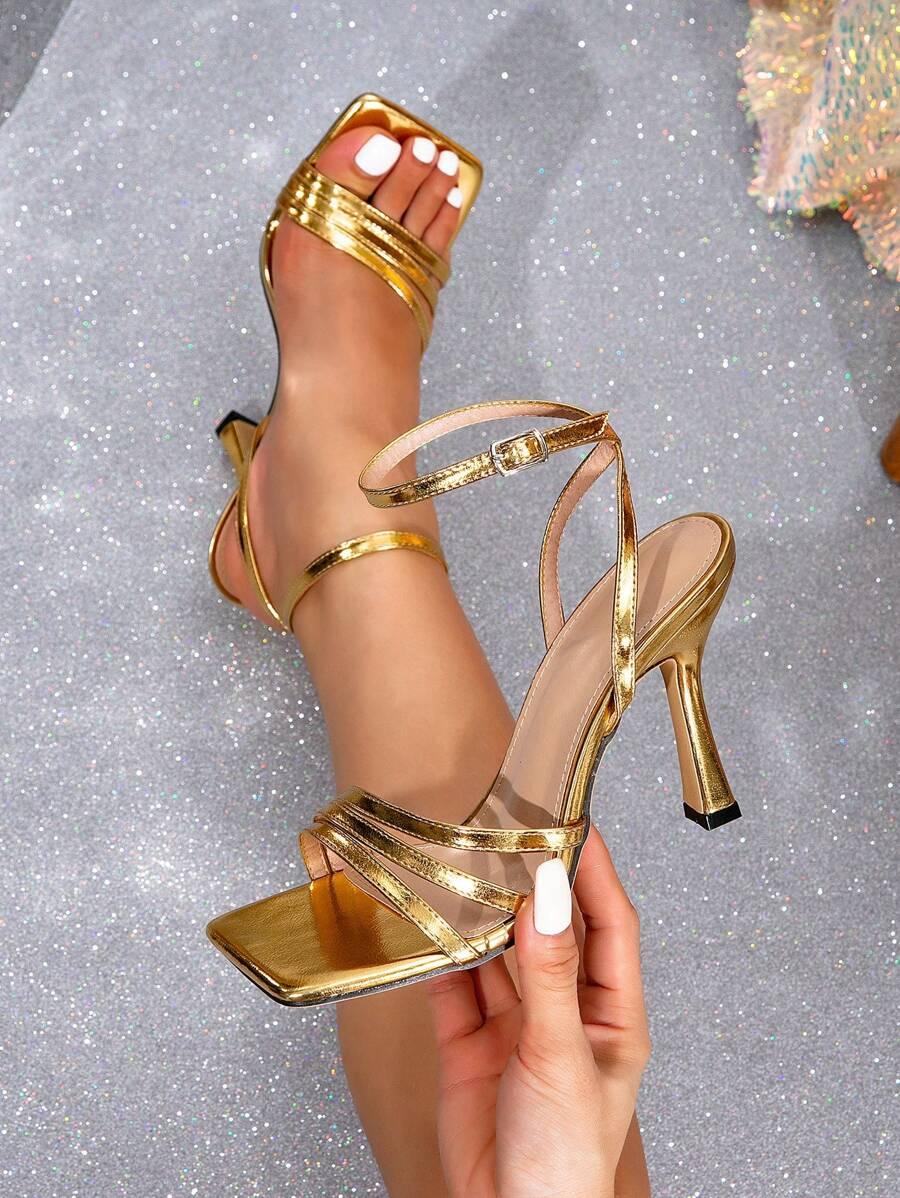 SHEIN ZŁOTE SANDAŁY NA OBCASIE S06__37.5