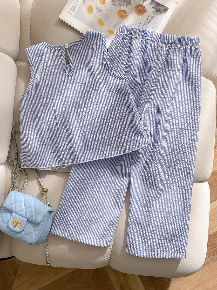 SHEIN NIEBIESKA BLUZKA SPODNIE KOMPLET S06__104-110