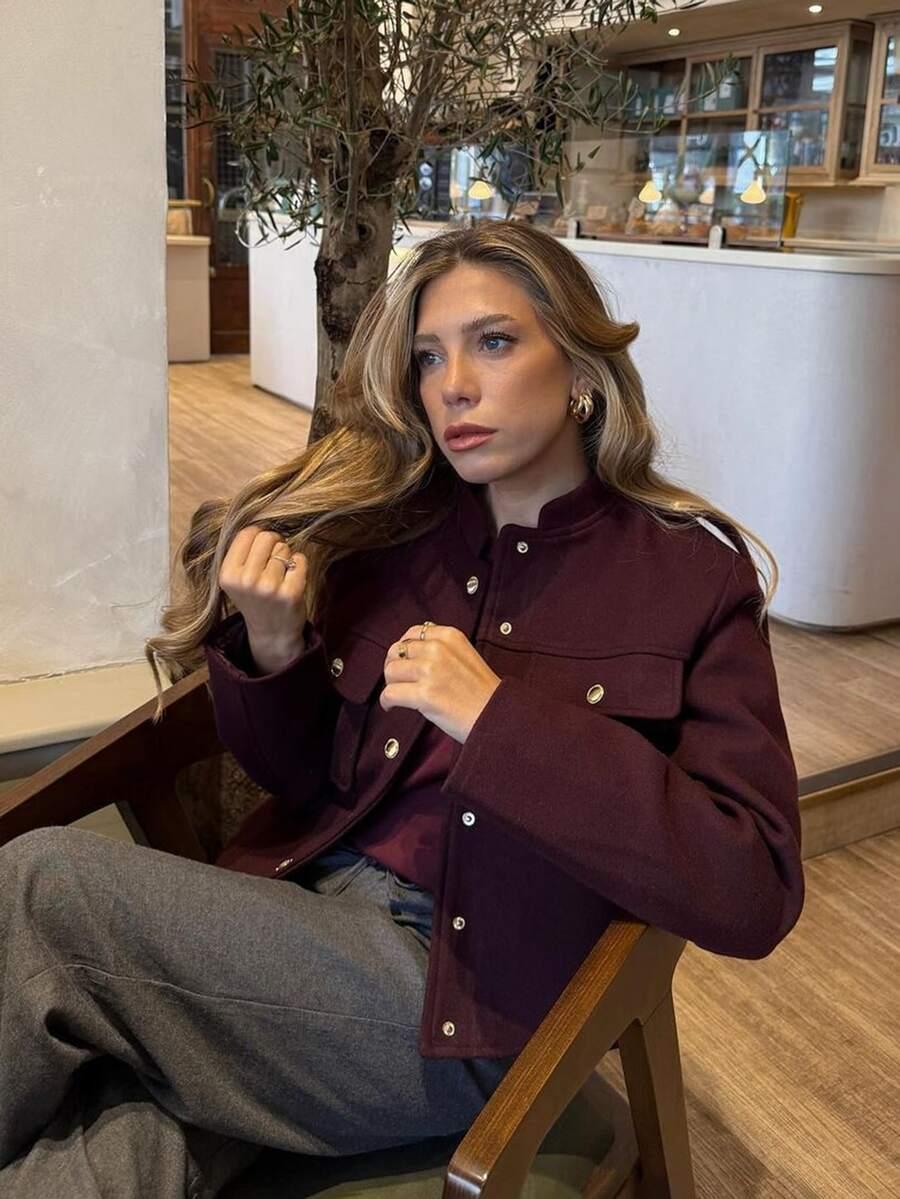 SHEIN BORDOWY KRÓTKI PŁASZCZ W01__XXS