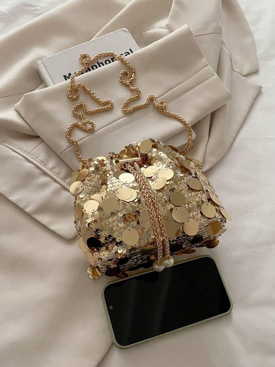 SHEIN ZŁOTA TOREBKA CEKINY S07__15X10X22CM